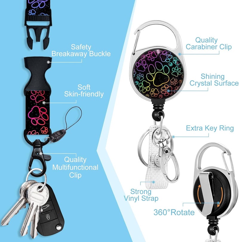 Piefly Lanyards for Id Badges, Cute Dog Paw Lover Badge Holder with Retractable Reel Belt Clip, Work Name Tag Lanyard Vertical ID Card Protector Case for Women Nurse Nursing Doctor Teacher Student - Image 4